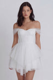 Off the Shoulder Corset A-Line Tulle Little White Dress