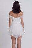 Off the Shoulder Corset A-Line Tulle Little White Dress