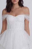 Off the Shoulder Corset A-Line Tulle Little White Dress