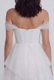 Off the Shoulder Corset A-Line Tulle Little White Dress