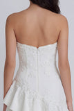 Ivory Sweetheart A-Line Appliqued Beaded Graduation Dress with Ruffles