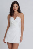 White A-Line Strapless Ruched Graduation Dress