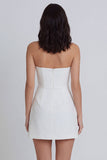 White A-Line Strapless Ruched Graduation Dress