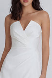 White A-Line Strapless Ruched Graduation Dress