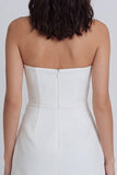 White A-Line Strapless Ruched Graduation Dress