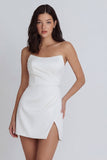Strapless Bodycon Ruched White Graduation Dress with Slit