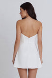 Strapless Bodycon Ruched White Graduation Dress with Slit