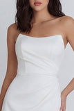 Strapless Bodycon Ruched White Graduation Dress with Slit