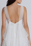 Tulle A-Line Ivory V-Neck Ruched Graduation Dress