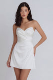 A-Line Sweetheart Ivory Ruched Satin Graduation Dress