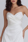 A-Line Sweetheart Ivory Ruched Satin Graduation Dress