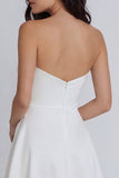 A-Line Sweetheart Ivory Ruched Satin Graduation Dress