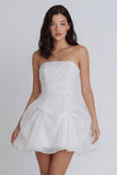 A-Line Tulle Strapless Ivory Ruched Bridal Shower Dress with Bow