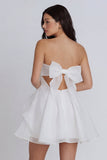 A-Line Tulle Strapless Ivory Ruched Bridal Shower Dress with Bow