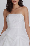 A-Line Tulle Strapless Ivory Ruched Bridal Shower Dress with Bow