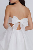 A-Line Tulle Strapless Ivory Ruched Bridal Shower Dress with Bow