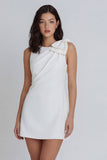 Ivory Bodycon Round Neck Ruched Bridal Shower Dress with Bow
