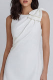Ivory Bodycon Round Neck Ruched Bridal Shower Dress with Bow