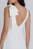 Ivory Bodycon Round Neck Ruched Bridal Shower Dress with Bow