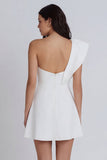 Ivory A-Line One Shoulder Ruffled Graduation Dress with Slit