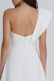 Ivory A-Line One Shoulder Ruffled Graduation Dress with Slit