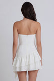 A-Line Ivory Strapless Ruched Graduation Dress with Ruffles