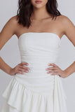 A-Line Ivory Strapless Ruched Graduation Dress with Ruffles