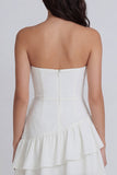 A-Line Ivory Strapless Ruched Graduation Dress with Ruffles