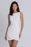 Ivory Bodycon Round Neck Ruched Graduation Dress