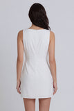 Ivory Bodycon Round Neck Ruched Graduation Dress