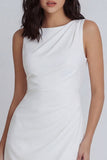 Ivory Bodycon Round Neck Ruched Graduation Dress