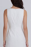 Ivory Bodycon Round Neck Ruched Graduation Dress