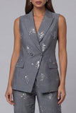 Dark Grey Double Breasted Peaked Lapel 2 Piece Work Suits with Sequins