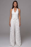 Ivory Halter Embroidered 2 Piece Business Suits