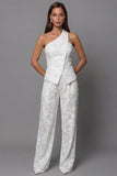 Ivory Lace Embroidered 2 Piece Work Suits with Sash
