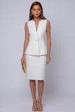 Ivory V-Neck One-Button 2-piece Sheath Work Suits