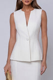 Ivory V-Neck One-Button 2-piece Sheath Work Suits
