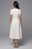 Ivory Short Sleeve A Line Midi Work Dress