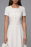 Ivory Short Sleeve A Line Midi Work Dress