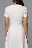 Ivory Short Sleeve A Line Midi Work Dress