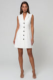 White Single Breasted A Line Notched Lapel Short Work Dress