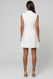 White Single Breasted A Line Notched Lapel Short Work Dress