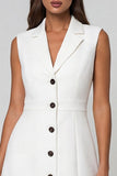 White Single Breasted A Line Notched Lapel Short Work Dress