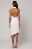 White Sheath Peaked Lapel Double Breasted Asymmetrical Work Dress