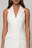 White Sheath Peaked Lapel Double Breasted Asymmetrical Work Dress