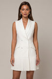 White Shawl Lapel Pleated A Line Short Work Dress