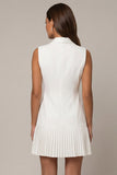 White Shawl Lapel Pleated A Line Short Work Dress