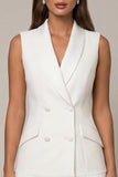 White Shawl Lapel Pleated A Line Short Work Dress