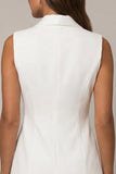White Shawl Lapel Pleated A Line Short Work Dress
