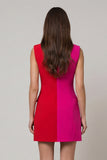 Fuchsia and Red Bodycon Peaked Lapel Double Breasted Work Dress